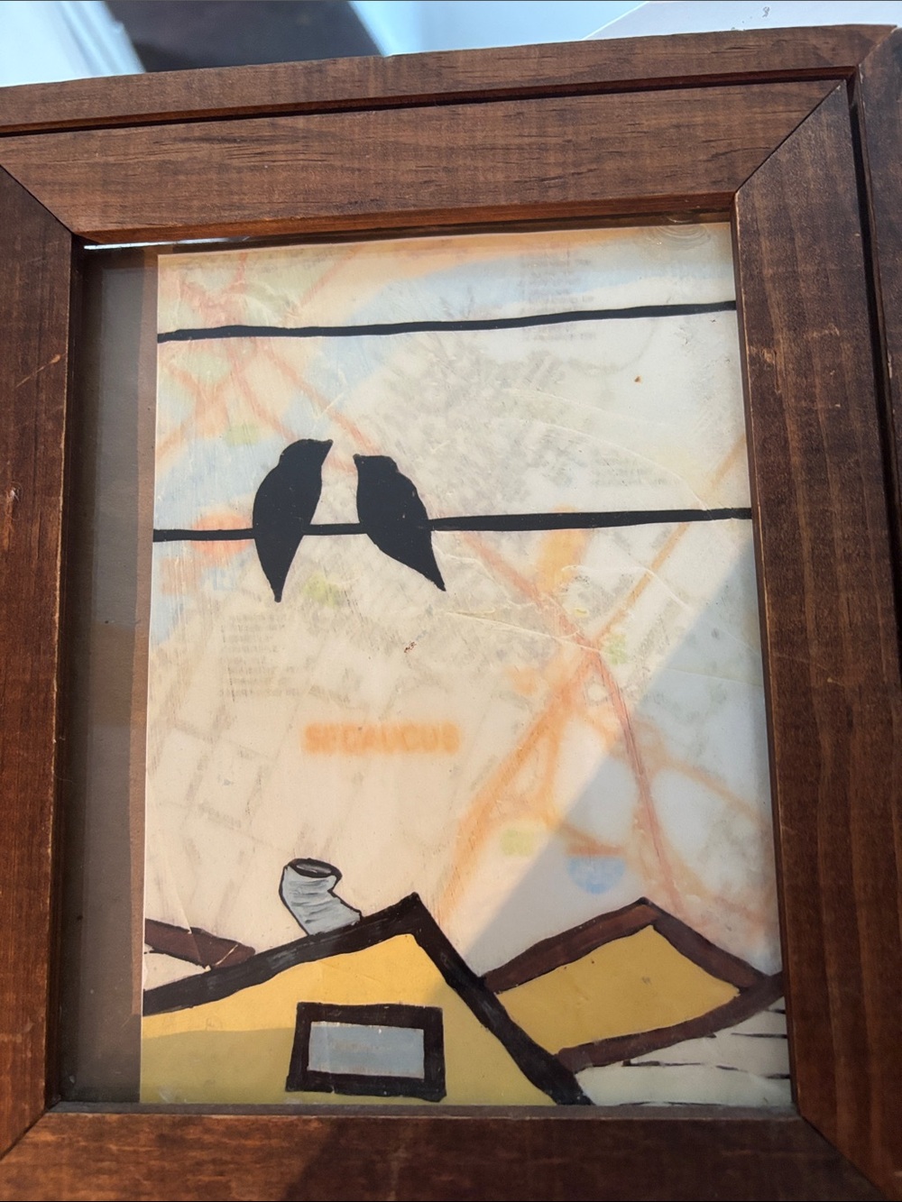 Framed Bird Silhouette Artwork in Black and Yellow